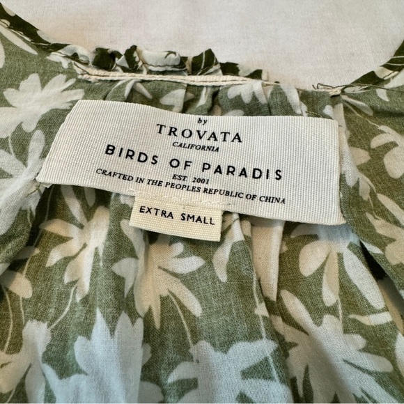 Trovata Birds of Paradis XS Green Floral Blouse Top - Picture 6 of 7